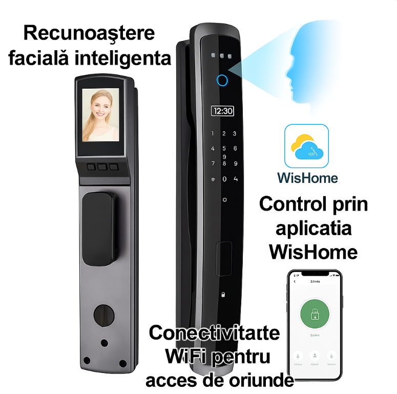 Yala Inteligenta cu Amprenta si WiFi Veloro® – Deschidere prin Aplicatie, Cod PIN, Card si Cheie – Rezistenta la Apa, Montaj Universal