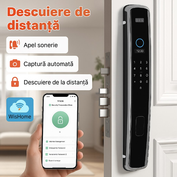 Yala Inteligenta cu Amprenta si WiFi Veloro® – Deschidere prin Aplicatie, Cod PIN, Card si Cheie – Rezistenta la Apa, Montaj Universal