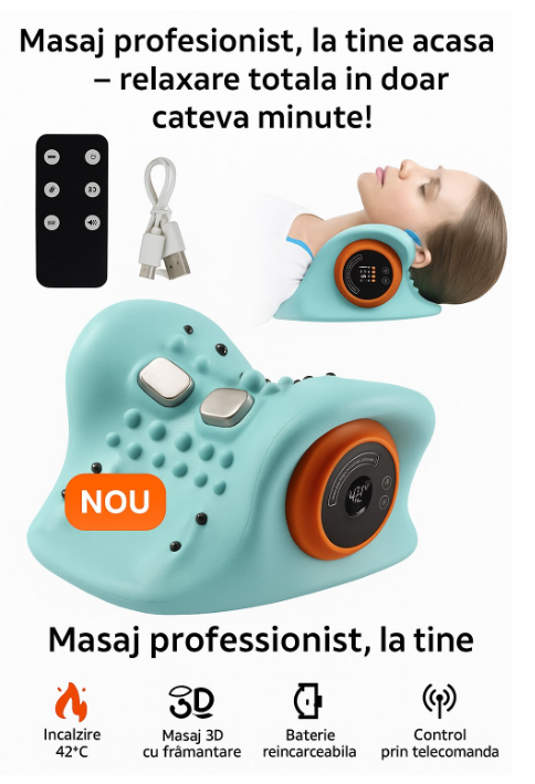 Perna de Masaj Electrica 3D pentru Gat cu Incalzire si Telecomanda TELUX®– Masaj Profund cu Framantare & Functie de Relaxare Termica