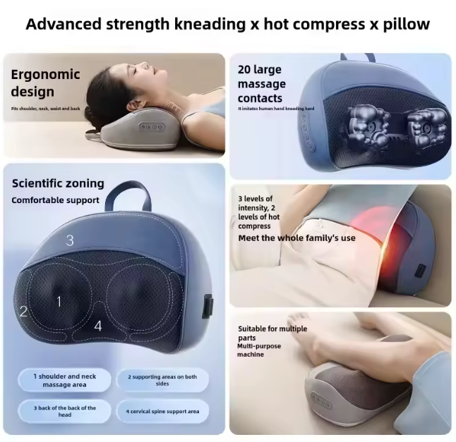 Perna de masaj electrica Veloro® pentru gat si spate, cu functie de incalzire, design ergonomic, utilizare la domiciliu